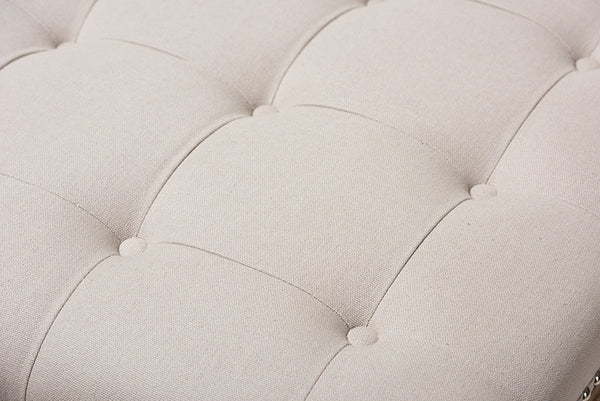 baxton studio carlotta french country weathered oak beige linen square coffee table ottoman | Modish Furniture Store-3