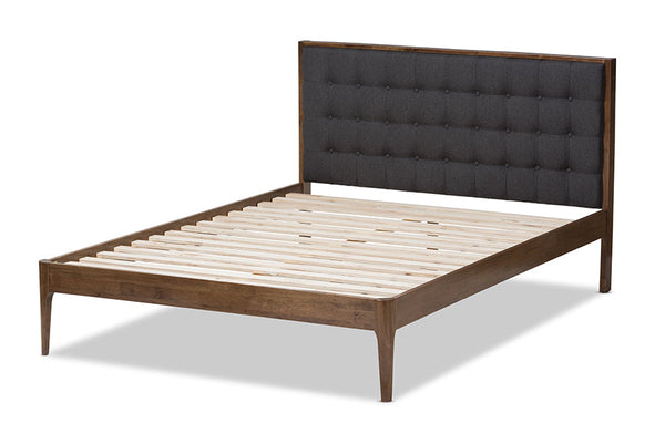 baxton studio jupiter mid century modern grey fabric upholstered button tufted king size platform bed | Modish Furniture Store-4