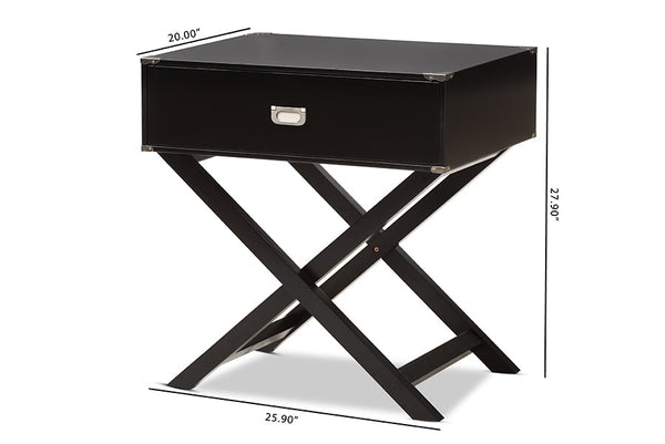baxton studio curtice modern and contemporary black 1 drawer wooden bedside table | Modish Furniture Store-7