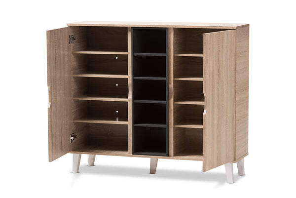 baxton studio adelina mid century modern 2 door oak and grey wood shoe cabinet | Modish Furniture Store-6