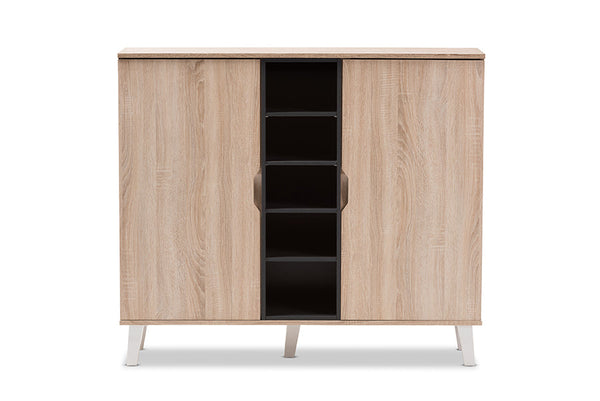 baxton studio adelina mid century modern 2 door oak and grey wood shoe cabinet | Modish Furniture Store-5