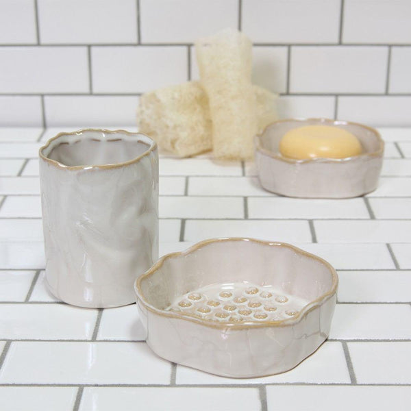 HomArt Bower Ceramic Soap Dish - Rnd - Fancy White - Set of 12-3