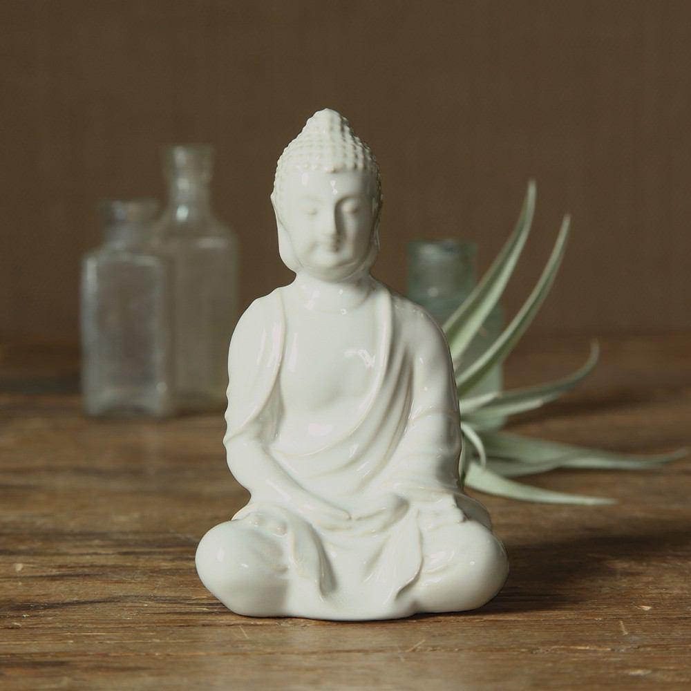 HomArt Sitting Buddha - Glazed White - Set of 6 - Feature Image | Modishstore | Sculptures