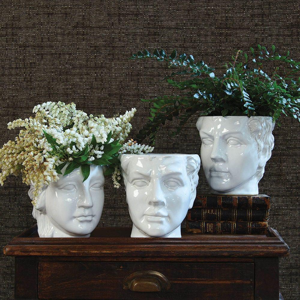 HomArt Apollo Ceramic Head Cachepot - White - Set of 4 - Feature Image | Modishstore | Planters, Troughs & Cachepots