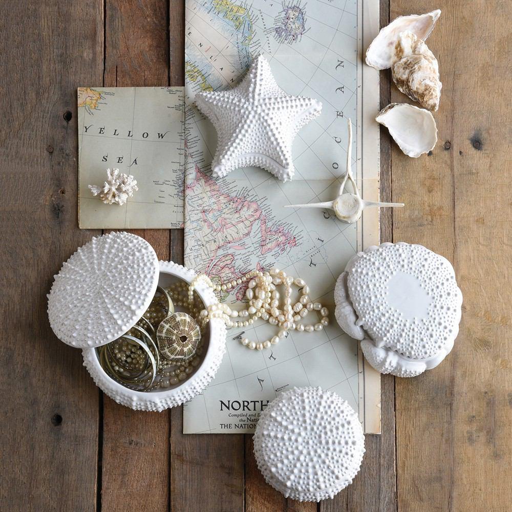 HomArt Urchin Ceramic Box - White - Set of 4-4