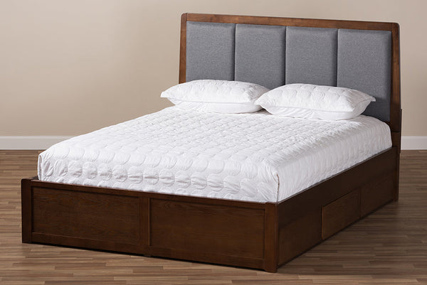 baxton studio brannigan modern and contemporary dark grey fabric upholstered walnut finished king size storage platform bed | Modish Furniture Store-9