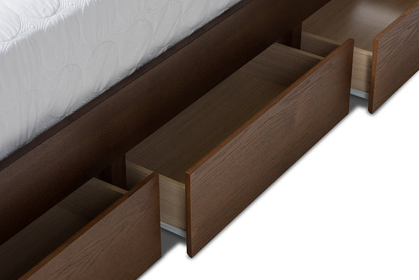 baxton studio brannigan modern and contemporary dark grey fabric upholstered walnut finished king size storage platform bed | Modish Furniture Store-19