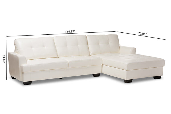 baxton studio adalynn modern and contemporary white faux leather upholstered sectional sofa | Modish Furniture Store-6