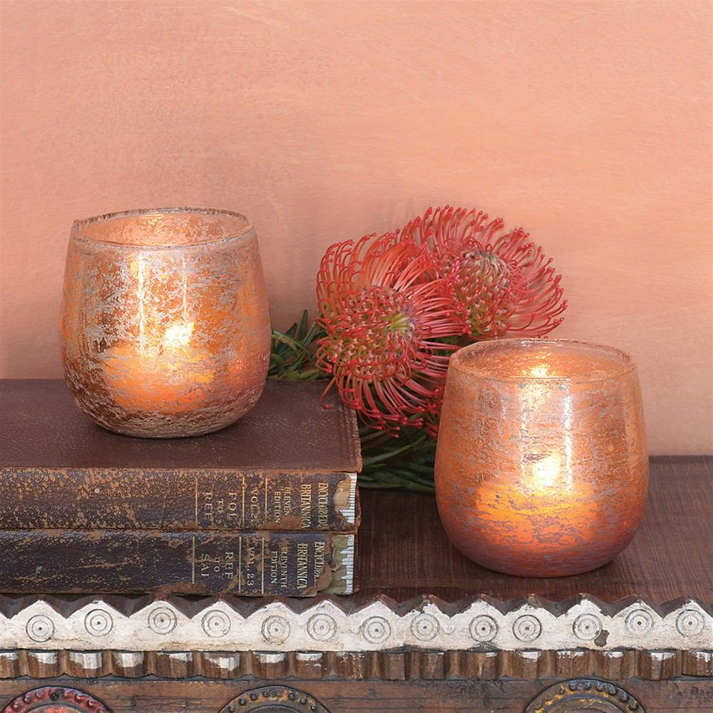 HomArt Sunrise Glass Luster Hurricane - Gold & Orange - Set of 6 - Feature Image | Modishstore | Candle Holders