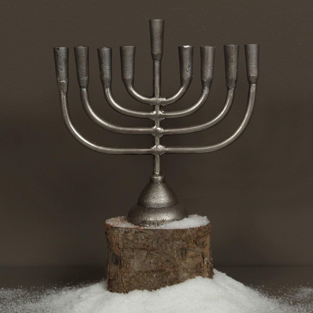 HomArt Menorah Cast Aluminum Candle Holder - Aluminum - Feature Image | Modishstore | Candle Holders