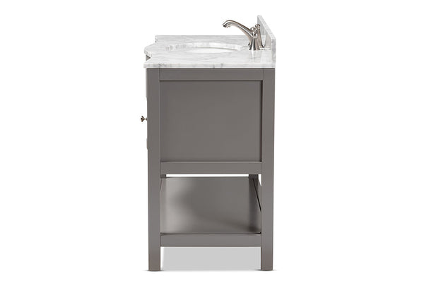 baxton studio castie 48 inch modern and contemporary grey finished wood and marble single sink bathroom vanity | Modish Furniture Store-6