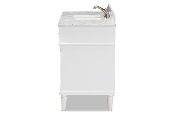 baxton studio monte 48 inch transitional white finished wood and marble single sink bathroom vanity | Modish Furniture Store-7