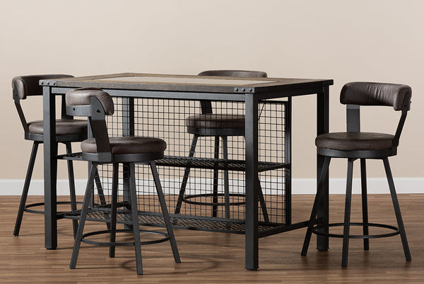 baxton studio arcene rustic and industrial antique grey fabric upholstered 5 piece pub set | Modish Furniture Store-5
