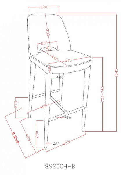 Vig Furniture Modrest Williamette Modern Dark Grey Fabric Bar Stool | Modishstore | Bar Stools-4