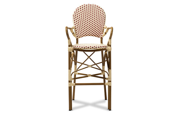 baxton studio marguerite classic french indoor and outdoor beige and red bamboo style stackable bistro bar stool | Modish Furniture Store-3