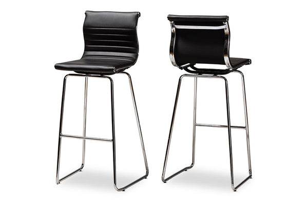 baxton studio giorgio modern and contemporary black faux leather upholstered chrome finished steel bar stool set | Modish Furniture Store-2