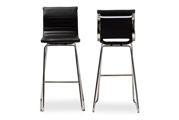 baxton studio giorgio modern and contemporary black faux leather upholstered chrome finished steel bar stool set | Modish Furniture Store-3