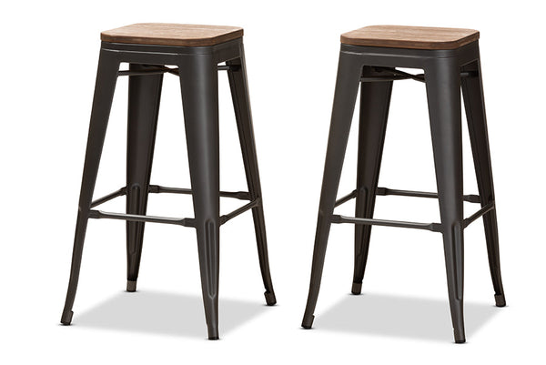baxton studio henri vintage rustic industrial style tolix inspired bamboo and gun metal finished steel stackable bar stool set | Modish Furniture Store-2