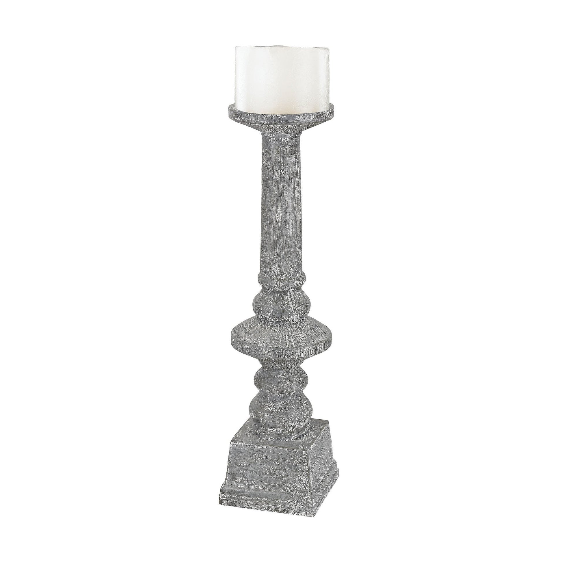Sterling Industries Floor Standing Grey Washed Candle Holder | Modishstore | Candle Holders