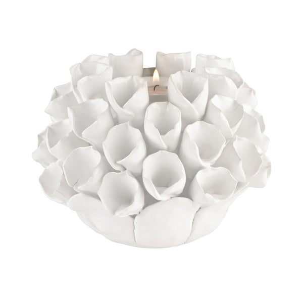 Dimond Home White Ceramic Bud Candle Holder | Modishstore | Candle Holders