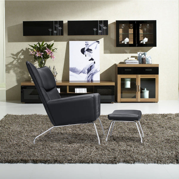 Fine Mod Imports Wing Chair and Ottoman in Leather | Ottomans | Modishstore-4