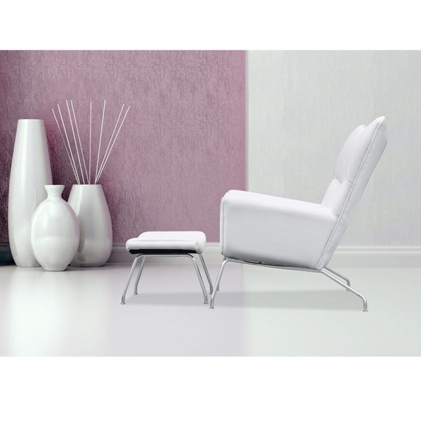 Fine Mod Imports Wing Chair and Ottoman in Leather | Ottomans | Modishstore