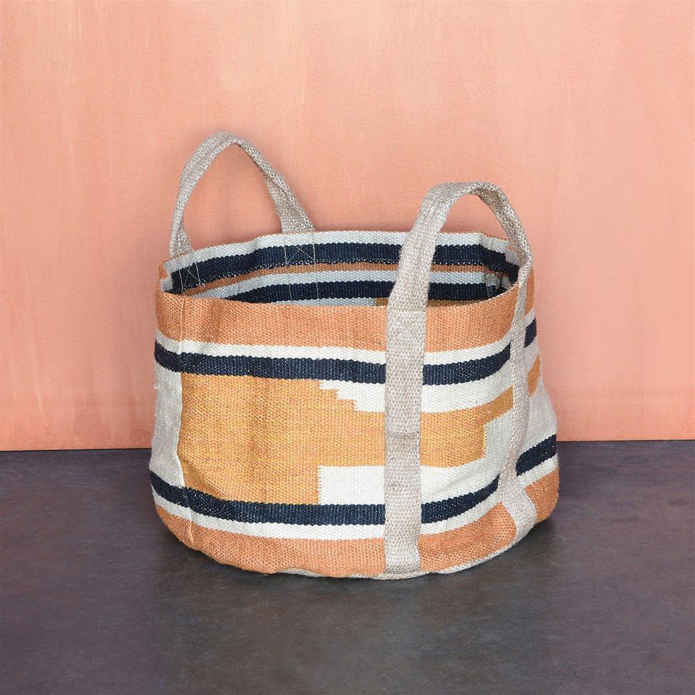 HomArt Woven Jute Storage Tote - Orange & Black-3