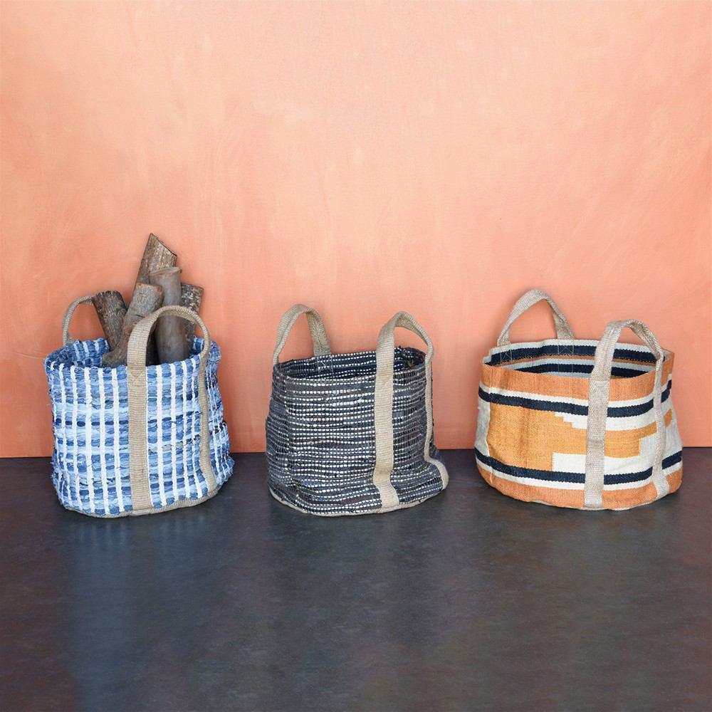 HomArt Woven Jute Storage Tote - Orange & Black - Feature Image | Modishstore | Bins, Baskets & Buckets