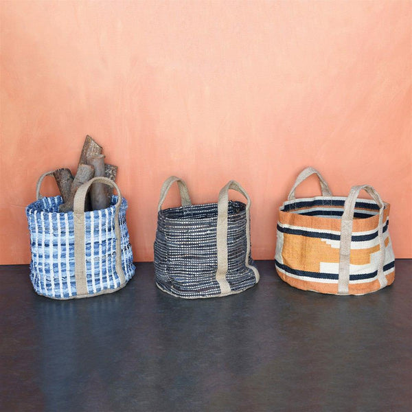 HomArt Woven Jute Storage Tote - Orange & Black - Feature Image | Modishstore | Bins, Baskets & Buckets