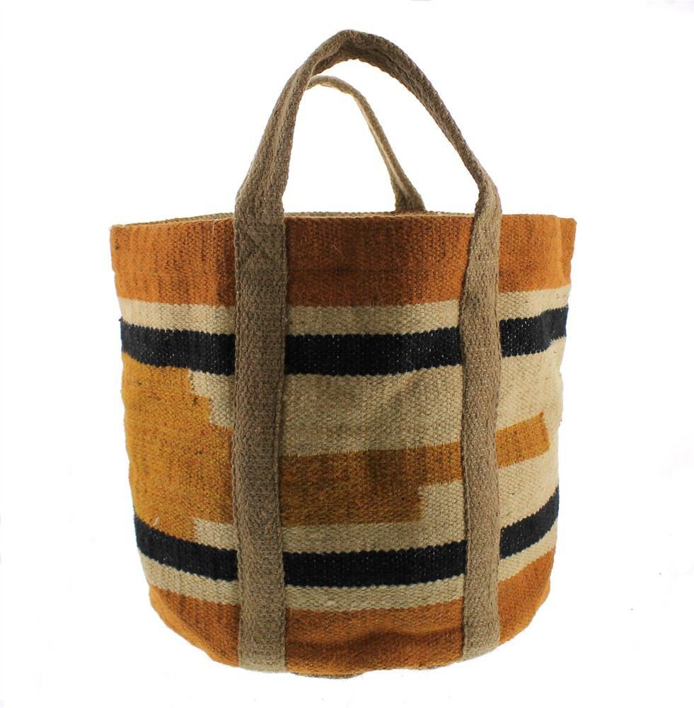HomArt Woven Jute Storage Tote - Orange & Black-2