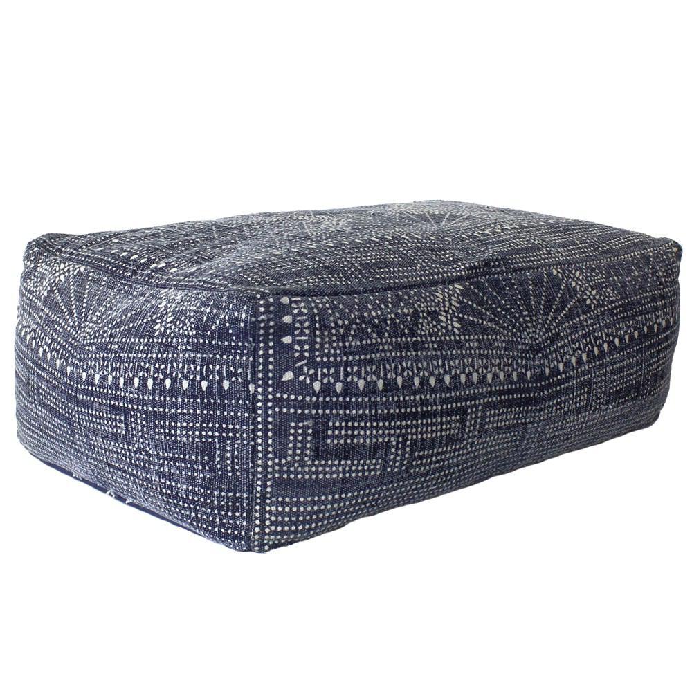 HomArt Indigo Batik Pouf, Rectangle - Indigo Batik | Modishstore | Poufs