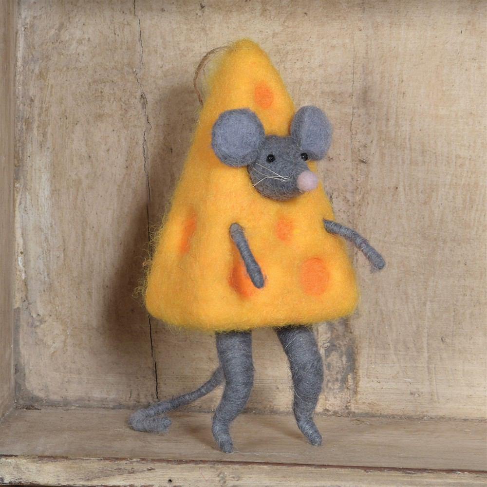 HomArt Felt Cheese Mouse Ornament - Set of 6 - Feature Image | Modishstore | Holiday