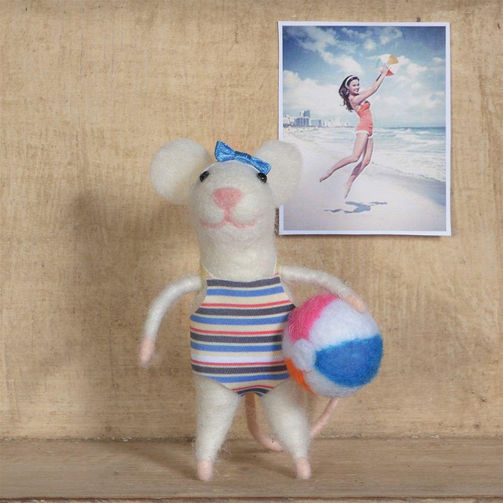 HomArt Felt Swimmer Gal Mouse Ornament - Set of 6 - Feature Image | Modishstore | Holiday