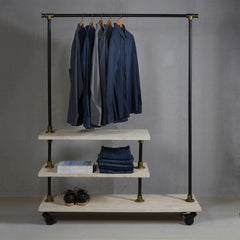 HomArt Refinery Wood and Iron Hall Tree - Black - Brass and White Wood Entryway Tree