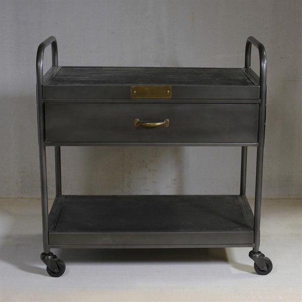 HomArt Leroy Iron and Wood Bar Trolley with Drawer - Manzana Black-4