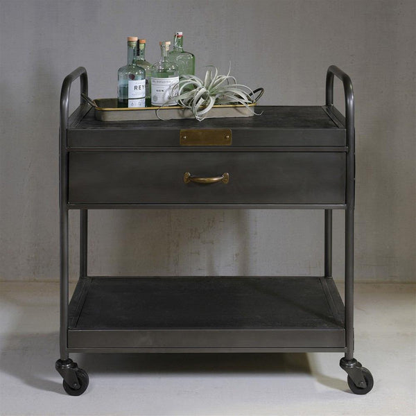 HomArt Leroy Iron and Wood Bar Trolley with Drawer - Manzana Black - Feature Image | Modishstore | Bar Carts