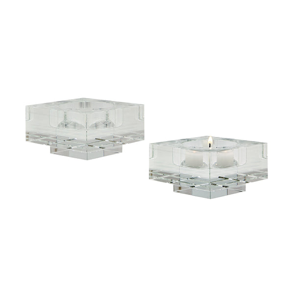 Dimond Home Square Windowpane Crystal Candle Holders | Modishstore | Candle Holders