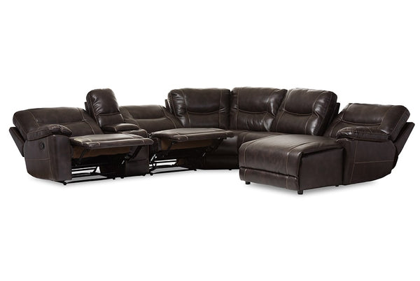baxton studio mistral modern and contemporary dark brown bonded leather 6 piece sectional with recliners corner lounge suite | Modish Furniture Store-4