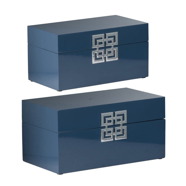 A&B Home Two Blue/Gold Decorative Boxes | Modishstore | 44574-BLUE-DS