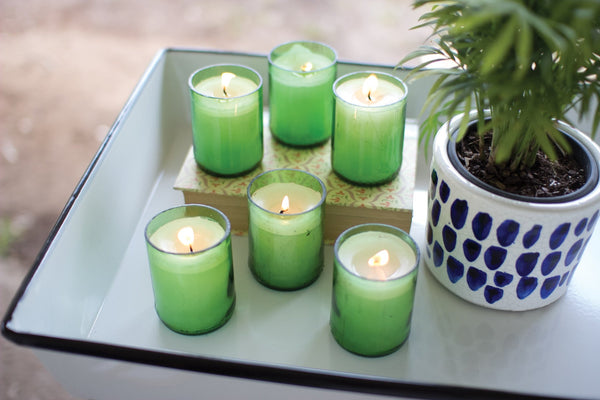 Kalalou Recycled Green Glass Bottle Candles-2
