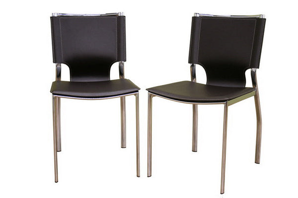 Baxton Studio Dark Brown Leather Dining Chair with Chrome Frame (Set of 2) | Modishstore | Dining Chairs