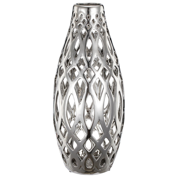 A&B Home Ceramic Cutwork Silver Vase - Set Of 2