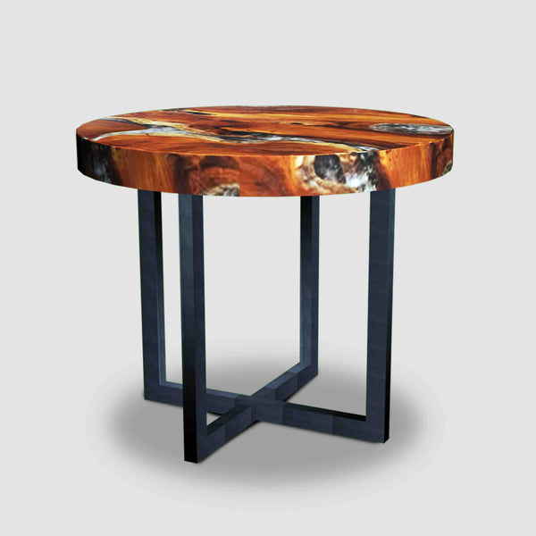 Round Teak & Resin Infused Accent Side Table Brown/Ochre/White  by Aire Furniture