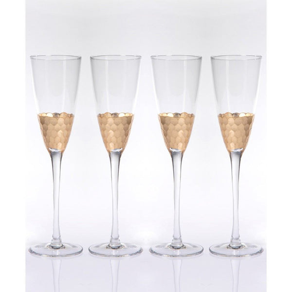 Zodax Vitorrio Gold Champagne Flutes - Set of 4 | Drinkware | Modishstore