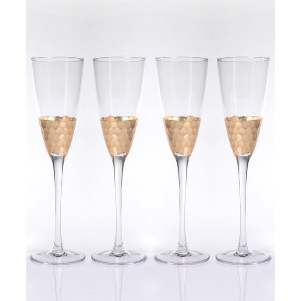 Zodax Vitorrio Gold Champagne Flutes - Set of 4 | Drinkware | Modishstore