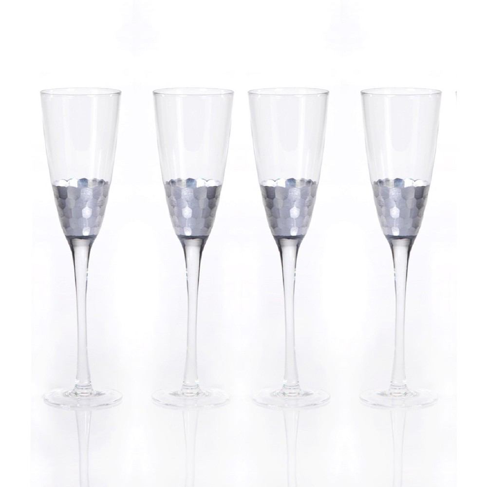Zodax Vitorrio Silver Champagne Flutes - Set of 4 | Drinkware | Modishstore-2