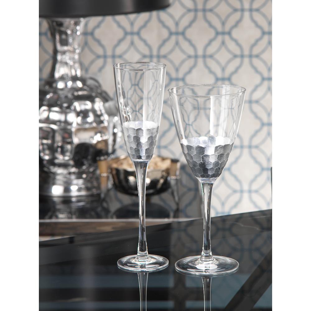 Zodax Vitorrio Silver Champagne Flutes - Set of 4 | Drinkware | Modishstore