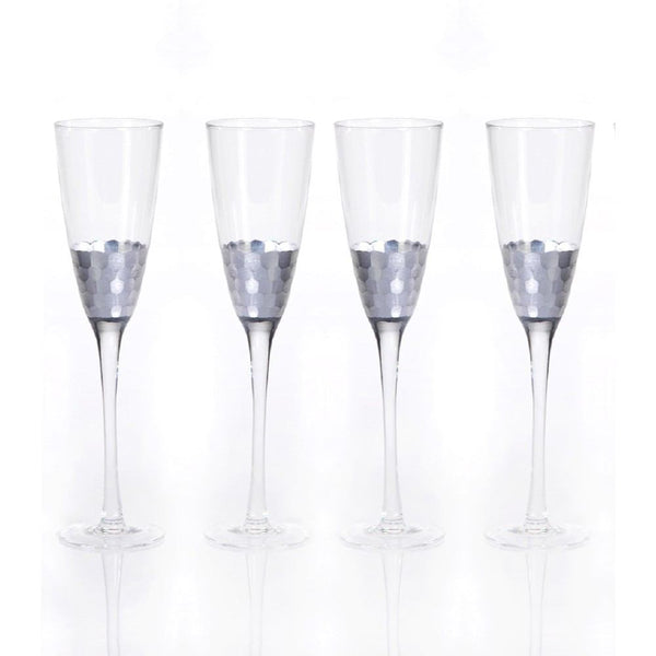 Zodax Vitorrio Silver Champagne Flutes - Set of 4 | Drinkware | Modishstore-2