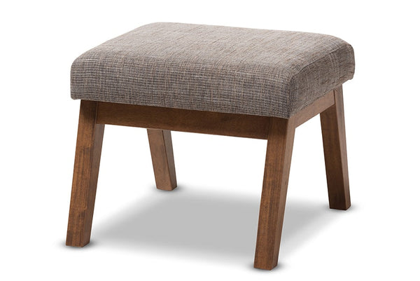 baxton studio aberdeen mid century modern walnut wood finishing and gravel fabric upholstered ottoman | Modish Furniture Store-4