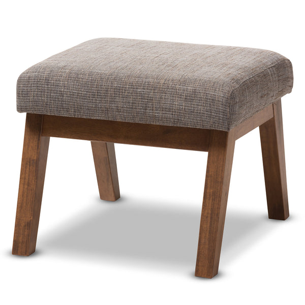 baxton studio aberdeen mid century modern walnut wood finishing and gravel fabric upholstered ottoman | Modish Furniture Store-3